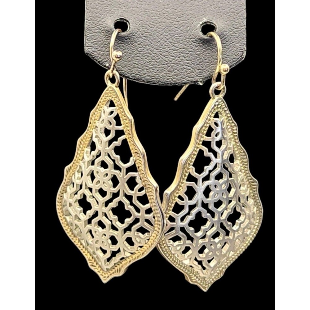 Kendra Scott Adair Addie Gold Silver Tone Filigree Pierced Drop Earrings #4